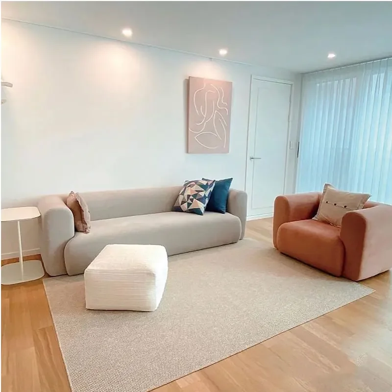 

A Modern Minimalist Design Sofa Nordic Living Room Straight Sofa Set Simple White Lamb Fleece Sofa 4 Seater Couch
