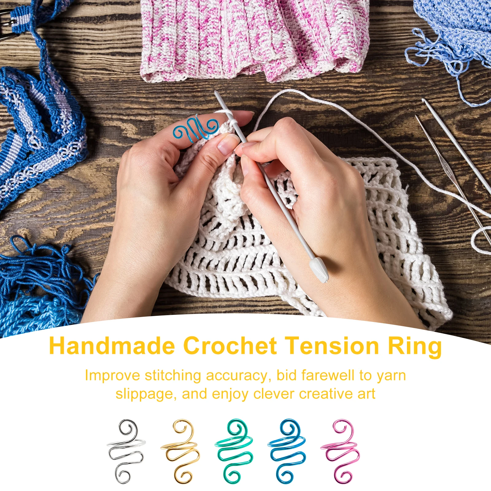 5Pcs Crochet Tension Ring for Finger Lefties and Righties Yarn Tension Control Ring Alloy Crochet Tension Ring for Crochet Lover