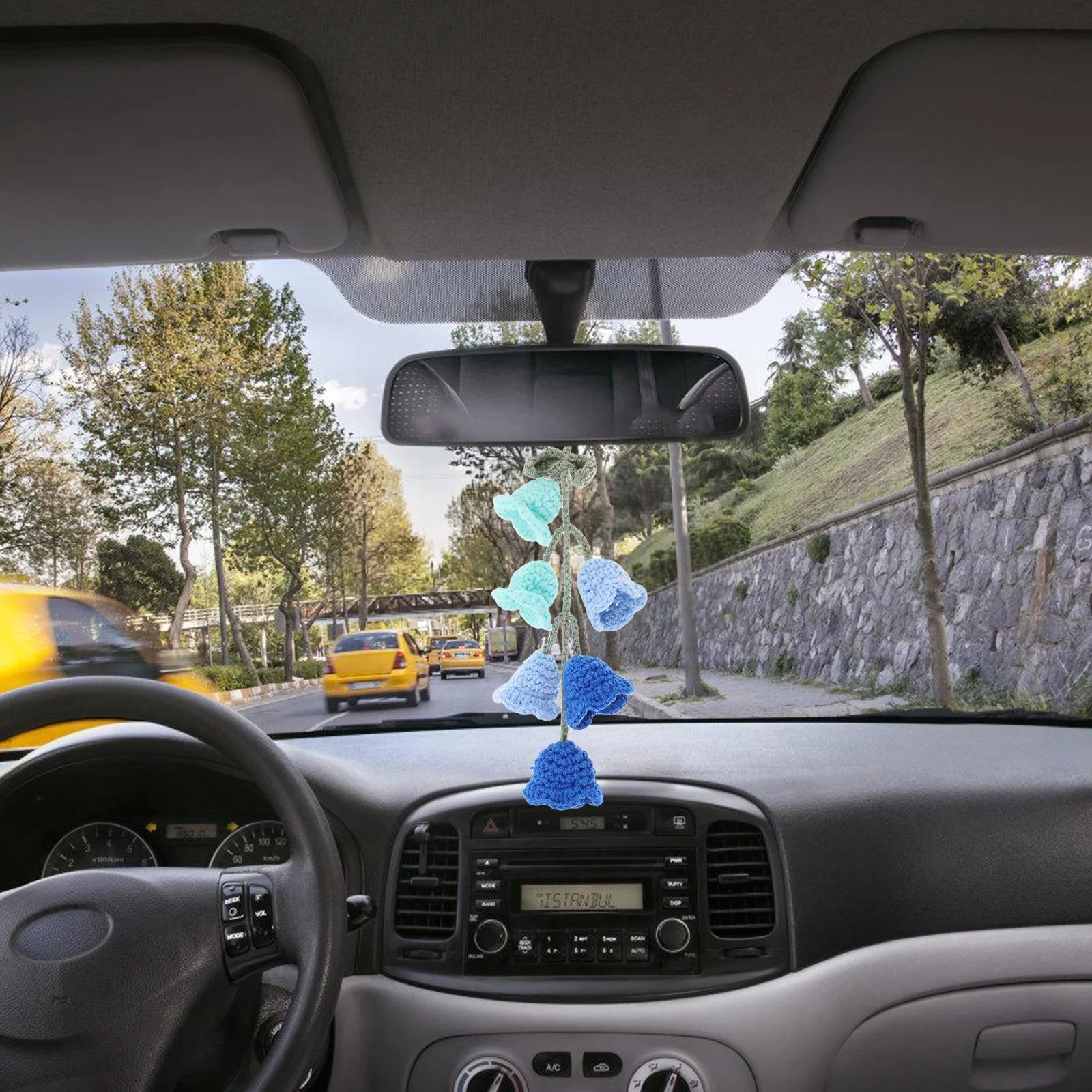 

2Pcs Car Mirror Hanging Ornaments Blue Crochet Rearview Mirror Decorative Car Interior Accessories Hanging Charm