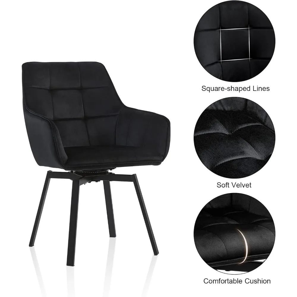 طقم كراسي طعام دوارة حديثة مكون من 4 قطع، كراسي منجدة مخملية بأرجل معدنية، كراسي قابلة للدوران لضيوف المطبخ R