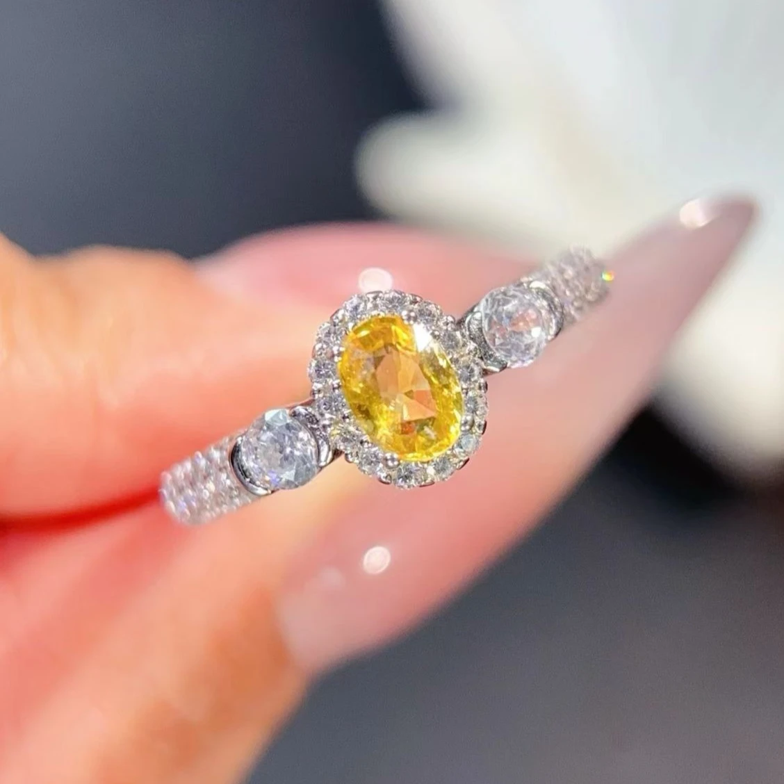 Natural Yellow Sapphire Ring 4x6mm Genuine Sapphire 925 Silver Ring for Engagement Sterling Silver Jewelry with Certificate