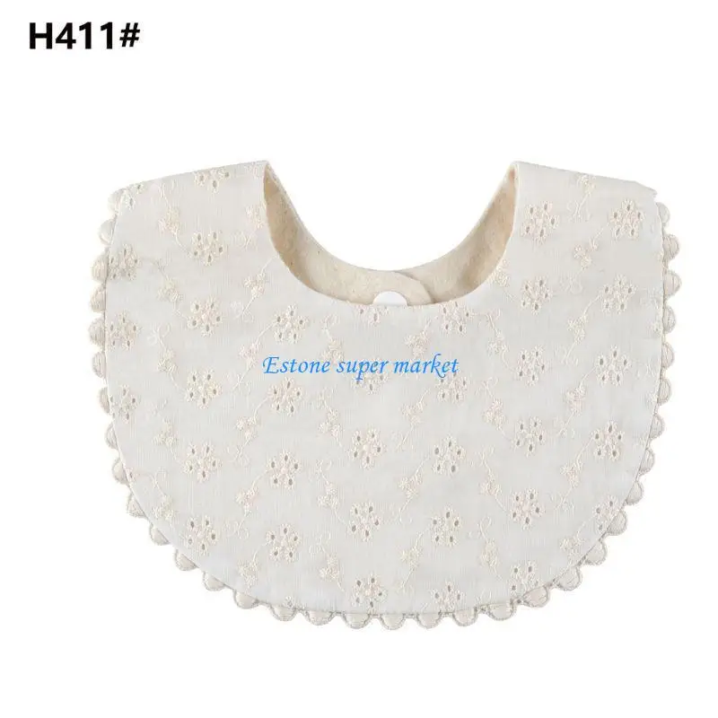 

090B Boho Baby Unisex Cotton Drooler Bibs With Embroidery Flowers for Eating