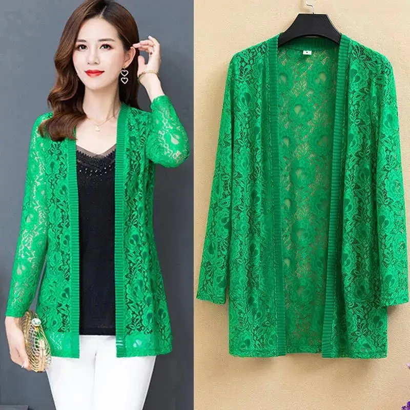 Blouse Womans Tops Long Sleeve 5XL 6XL Long Sleeve Blouse Lace Cardigan Thin Coat Outside Sun Protection Clothing