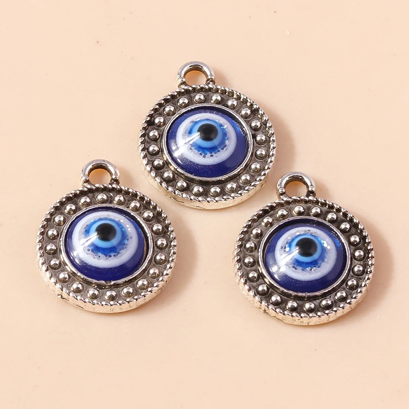 10pcs Antique Silver Color Evil Eye Charm Turkish Lucky Blue Eye Charm for Bracelet Earrings Necklace Pendant DIY Jewelry Making - Image 5
