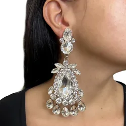 Stonefans Oversize Water Drop Chandelier Earrings Y2k Accessories Exaggerate Large Crystal Dangle Earrings Decoration Jewelry