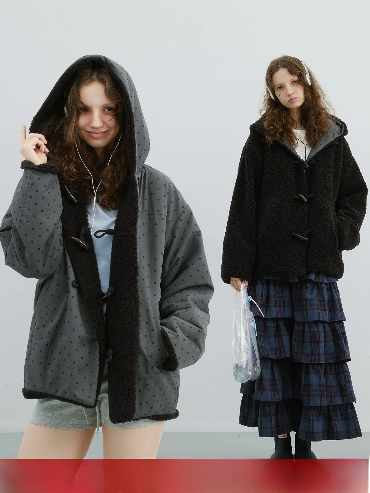 

Женская двусторонняя куртка Kokoasoko из овечьей шерсти с принтом в горошек, свободного кроя, утепленная, зимняя, повседневная, теплая