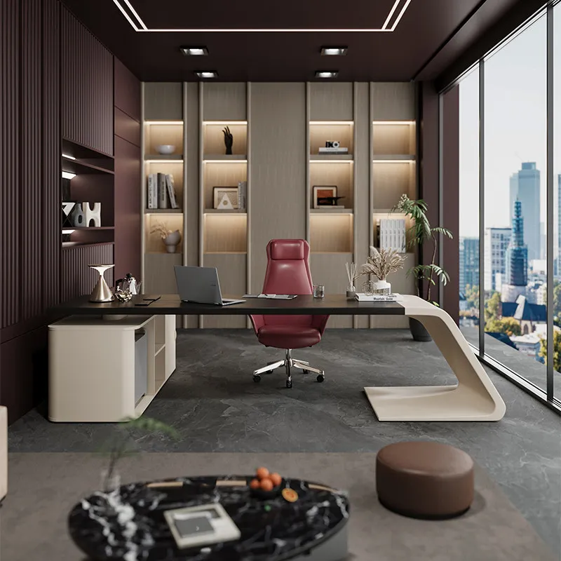 cl-Jizeng Solid Wood Office Desk Integrated Tea Table Modern Minimalist Executive Desk Large Light Luxury High-End Feel*