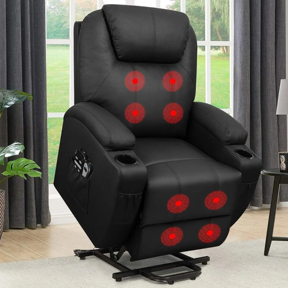 Power Lift Recliner Chair with Vibration Massage for Elderly Ergonomic Lounge Chair Classic Single Sofa with Cup Holder