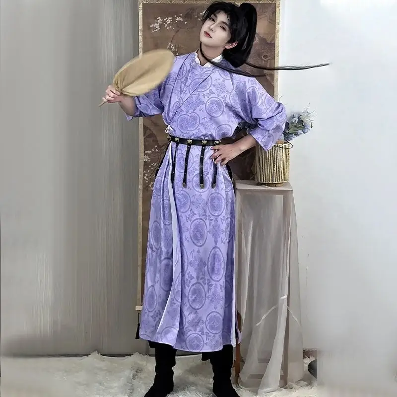 الرجال القديمة Hanfu الصينية رداء من الحرير زي تانغ سلالة طويلة الياقة المستديرة رداء الرجال النساء خمر الرقص العرقي Hanfu مجموعة