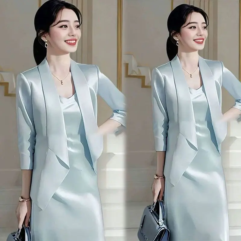 Spring and Autumn New Korean Version Light Luxury High-end Suit Jacket Camisole Skirt Elegant Women's Two-piece Set