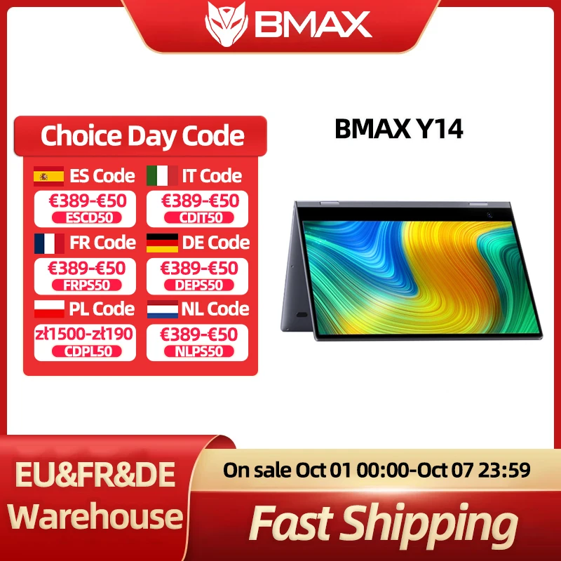 BMAX Y14 360° °   Laptop 14 Zoll Notebook Windows 11 16 GB RAM LPDDR5 512 GB SSD 1920 * 1080 IPS Intel N100 Laptops Computer