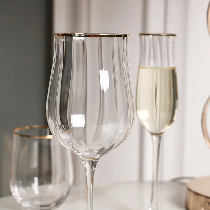 Golden Edge Ripple Champagne Wine Glass Colourful Home Transparent Lead Free Crystal Cocktail Glasses Whiskey Juice Drinking Cup