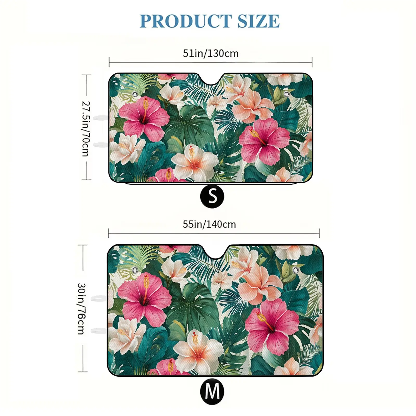 Car Windshield Sun Shade | Tropical Floral Pattern Pink And White Hibiscus Green Leaves Summer Protection For Vehicle Dashboard,