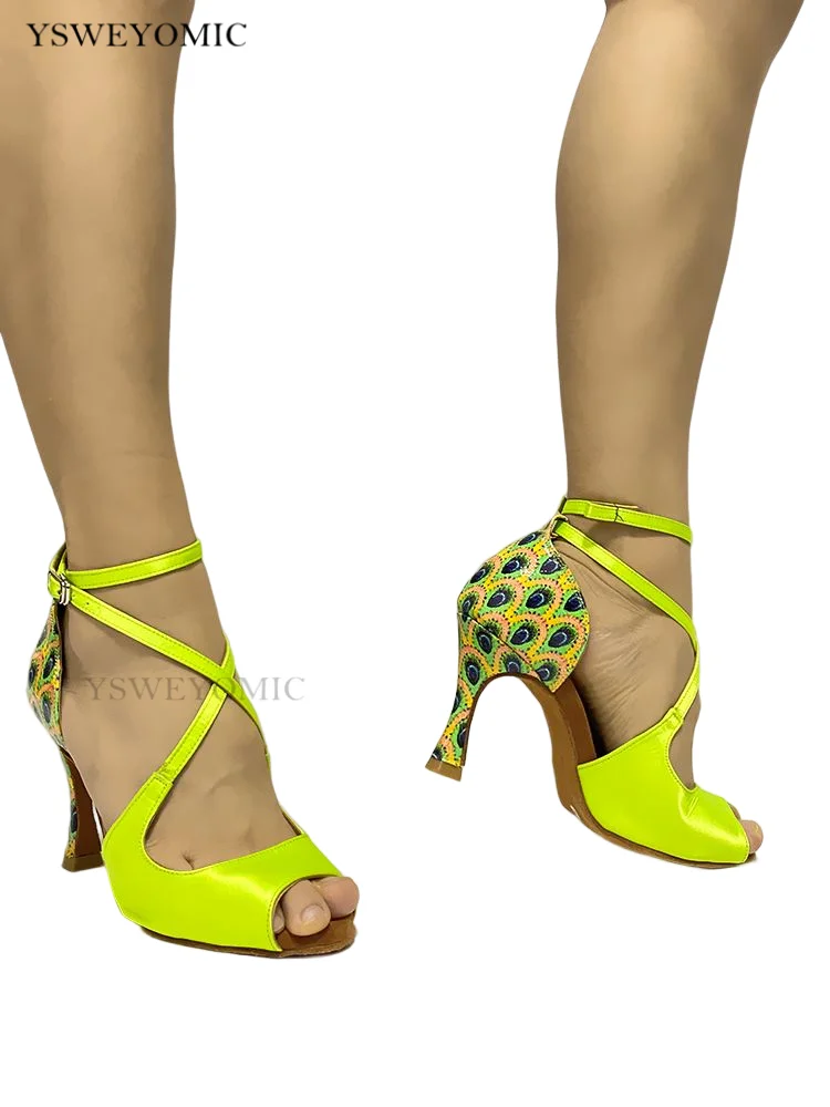 Green Sexy Latin Dance Sandles 2023 Soft Sole Ballroom Latin Salsa Dance Party Women Shoes