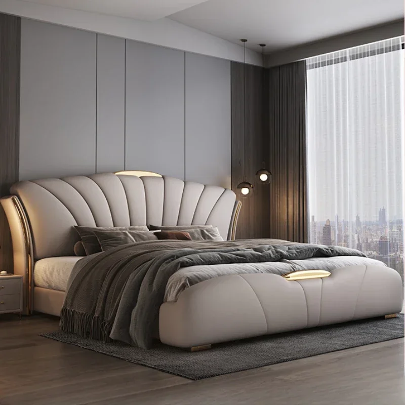 Elegant King Size Double Bed House Modern Luxury Leather Comferter Bed