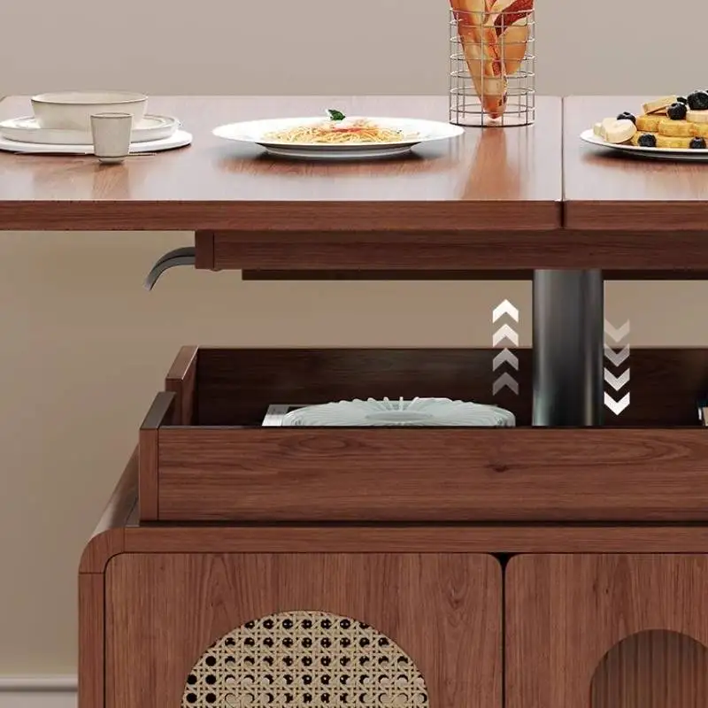 โต๊ะกาแฟไม้วอลนัทสุดหรู ตกแต่งอย่างมีระดับ พร้อมที่เก็บของเคลื่อนที่ โต๊ะกาแฟวินเทจสำหรับห้องนั่งเล่น โต๊ะหวาย Mesa De Centro Sala