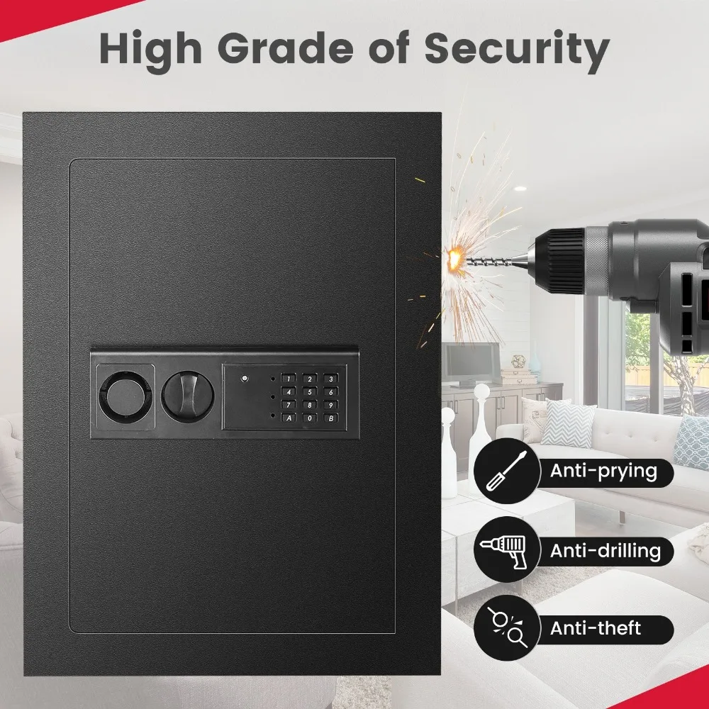 0.8CF Digital Flat Recesso Parede Safe Home Security Lock Gun Cash Box Bloqueio