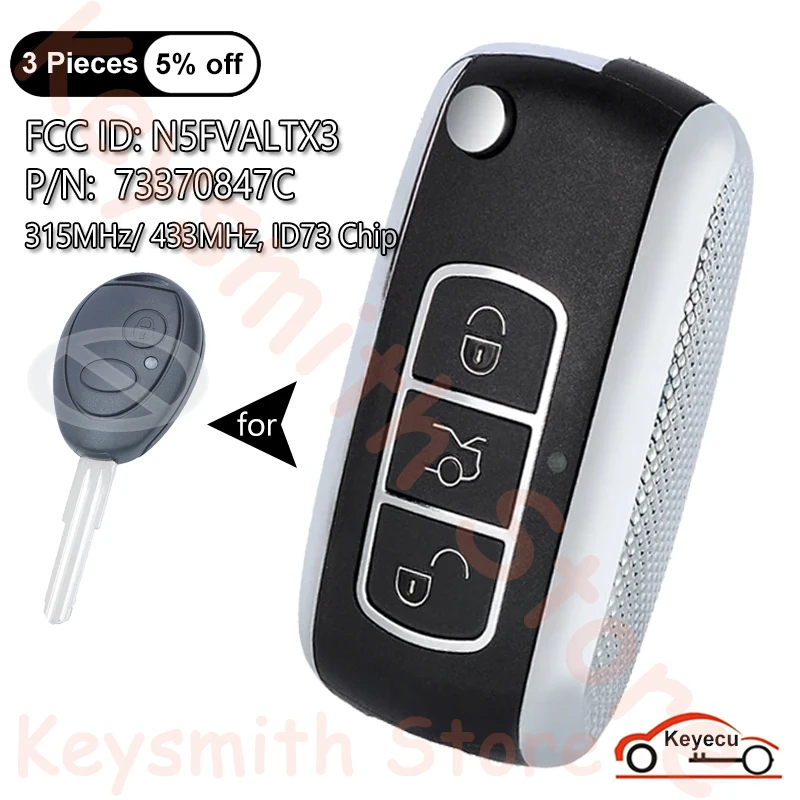 

KEYECU 315MHz 433MHz ID73 Chip for Land Rover Discovery 1999-2004 Auto Upgraded Flip Remote Control Key Fob N5FVALTX3 73370847C