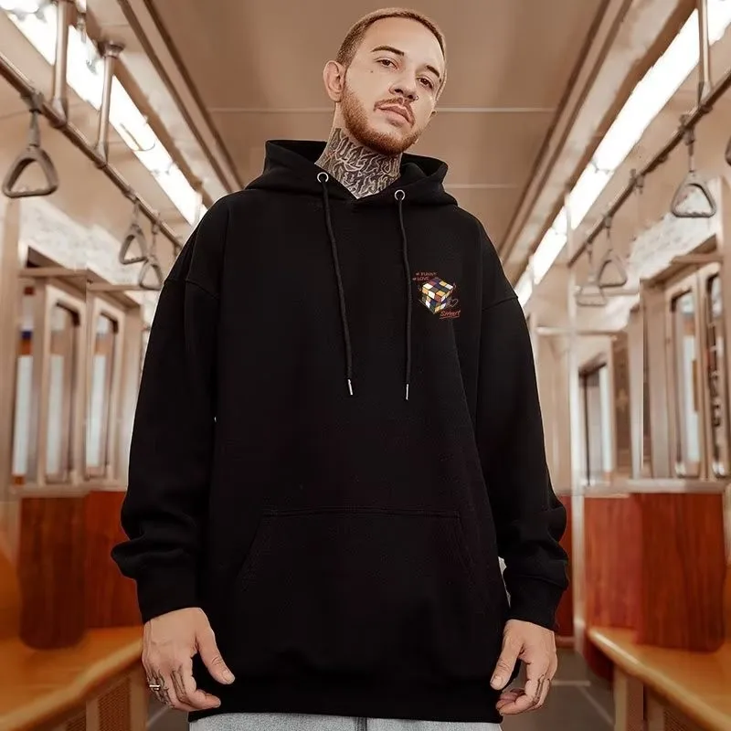 【M-8XL هوديس】الرجال كنزة بمقاس كبير هوديي موضة فضفاضة متعددة الألوان مكعب روبيك الباندا طباعة كم طويل ملابس الزوجين