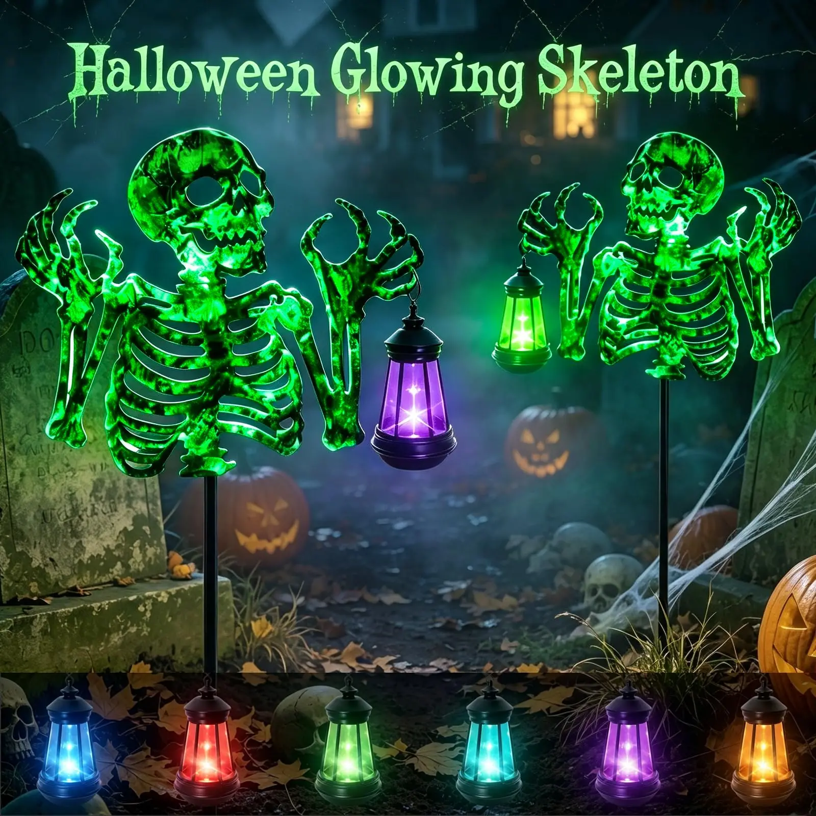 YJFWAL Halloween Skull Decor with Solar Light, 1 Pack Skull Solar Garden Lights Outdoor Waterproof for Family and Friends, Stake Lights with Solar Lanterns Yard Art Outside Patio Garden Decor