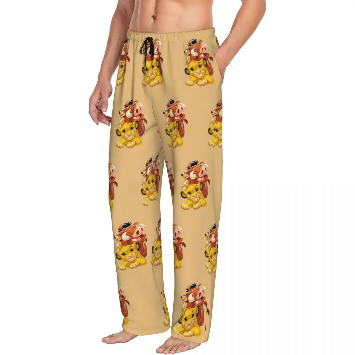 Custom Hakuna Matata The Lion King Pajama Pants Men Simba Pumbaa Movie Cartoon Sleepwear Lounge Sleep Bottoms Stretch Pockets