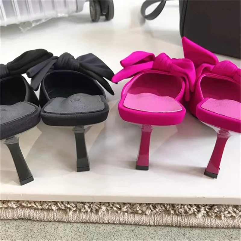 New Style Butterfly-knot Mules Women Slippers Elegant Pointed Toe Thin High Heels Ladies Summer Fashion Party Prom Shoe