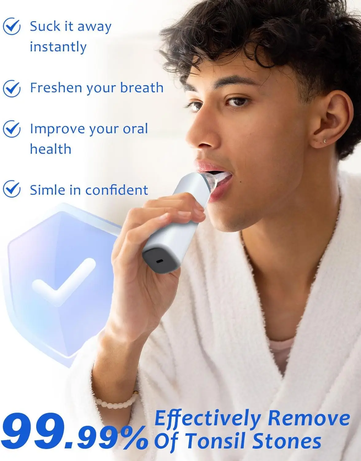 Electronic Vacuum Tonsil Stone Remover Kit with LED light 8 Suction Modes Anti Bad Breath Oral Fresh Care&Tongue Coating Scraper view 2