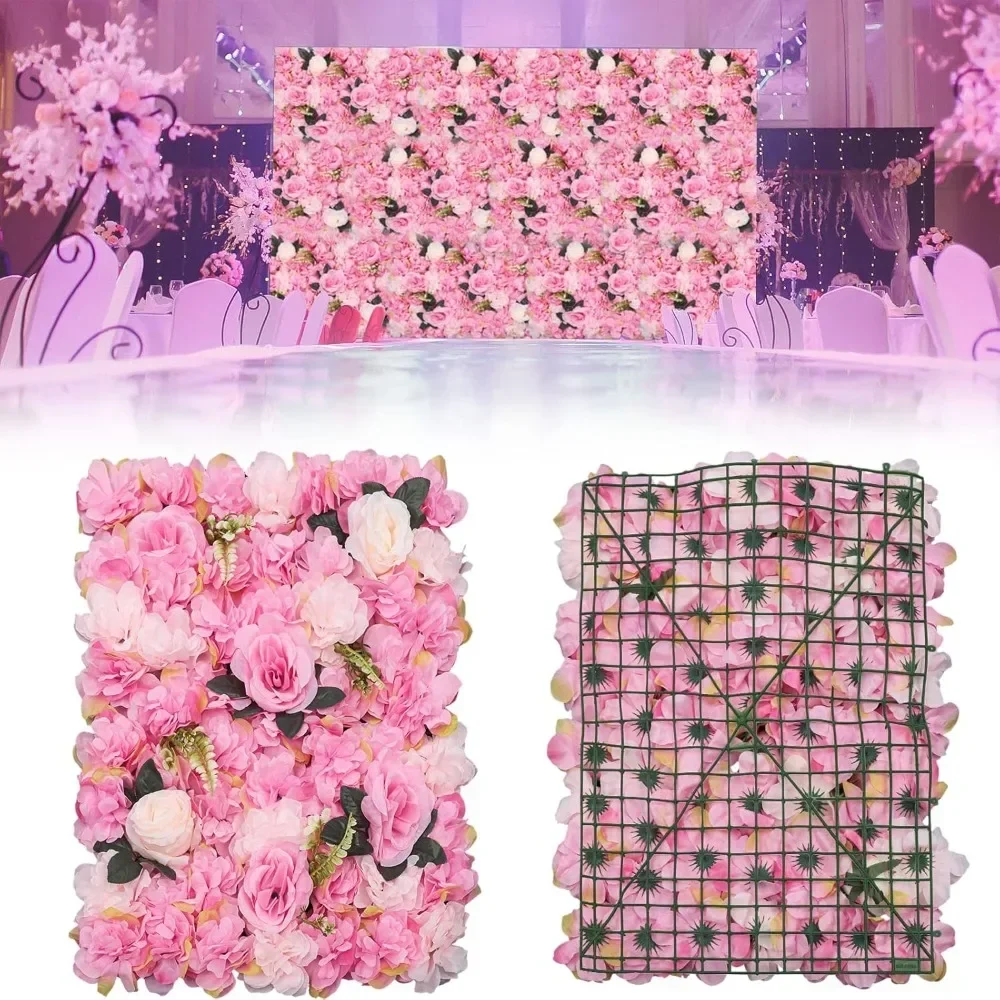 12 Pcs Flower Wall Panel Floral Backdrop Artificial Flower Wall Backdrop Faux Flower Panel Flower Wall Decor Silk Rose Wall