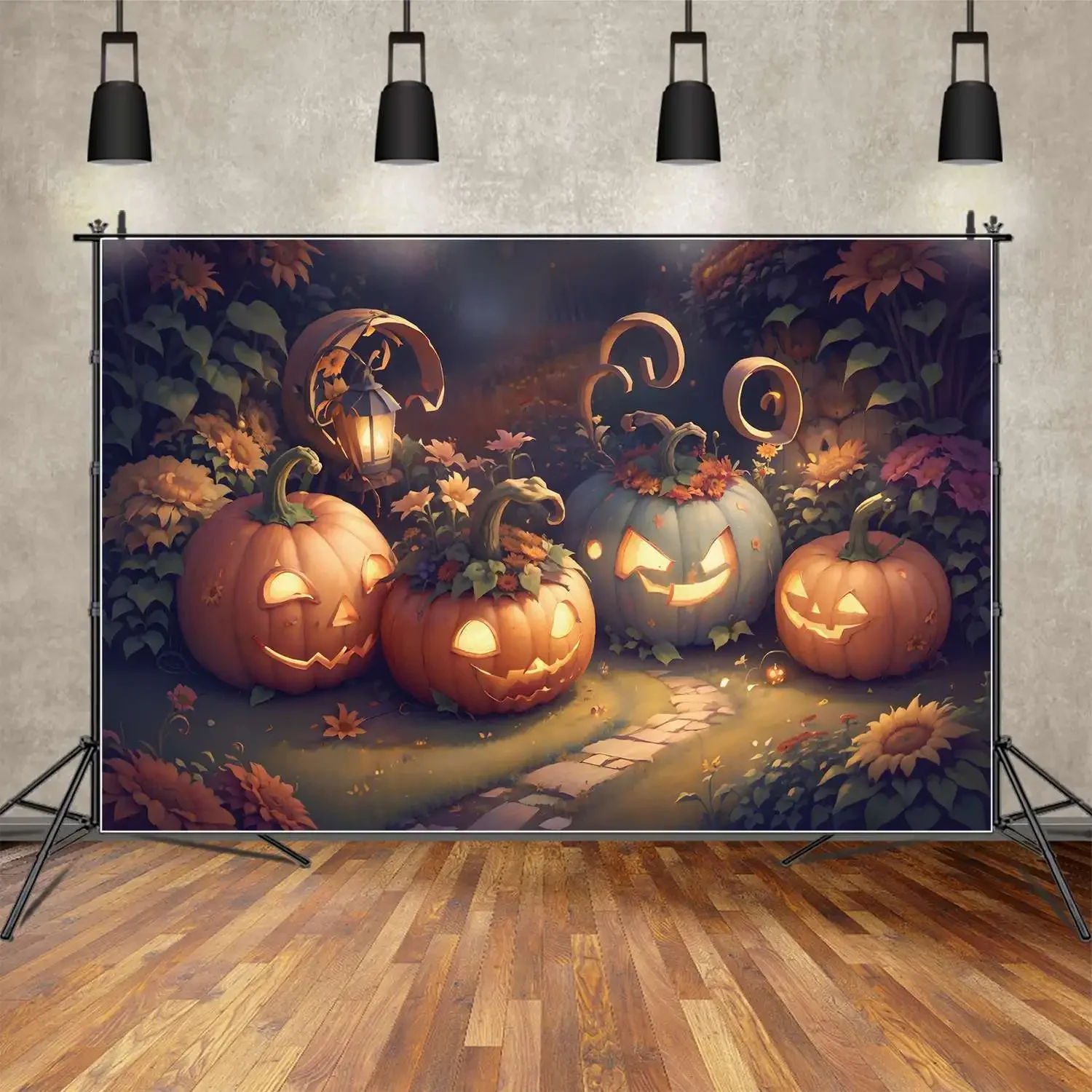 

Garden Halloween Photography Backdrops Decorations Children'S Flowers Pumpkins Customized Children Photo Backgrounds