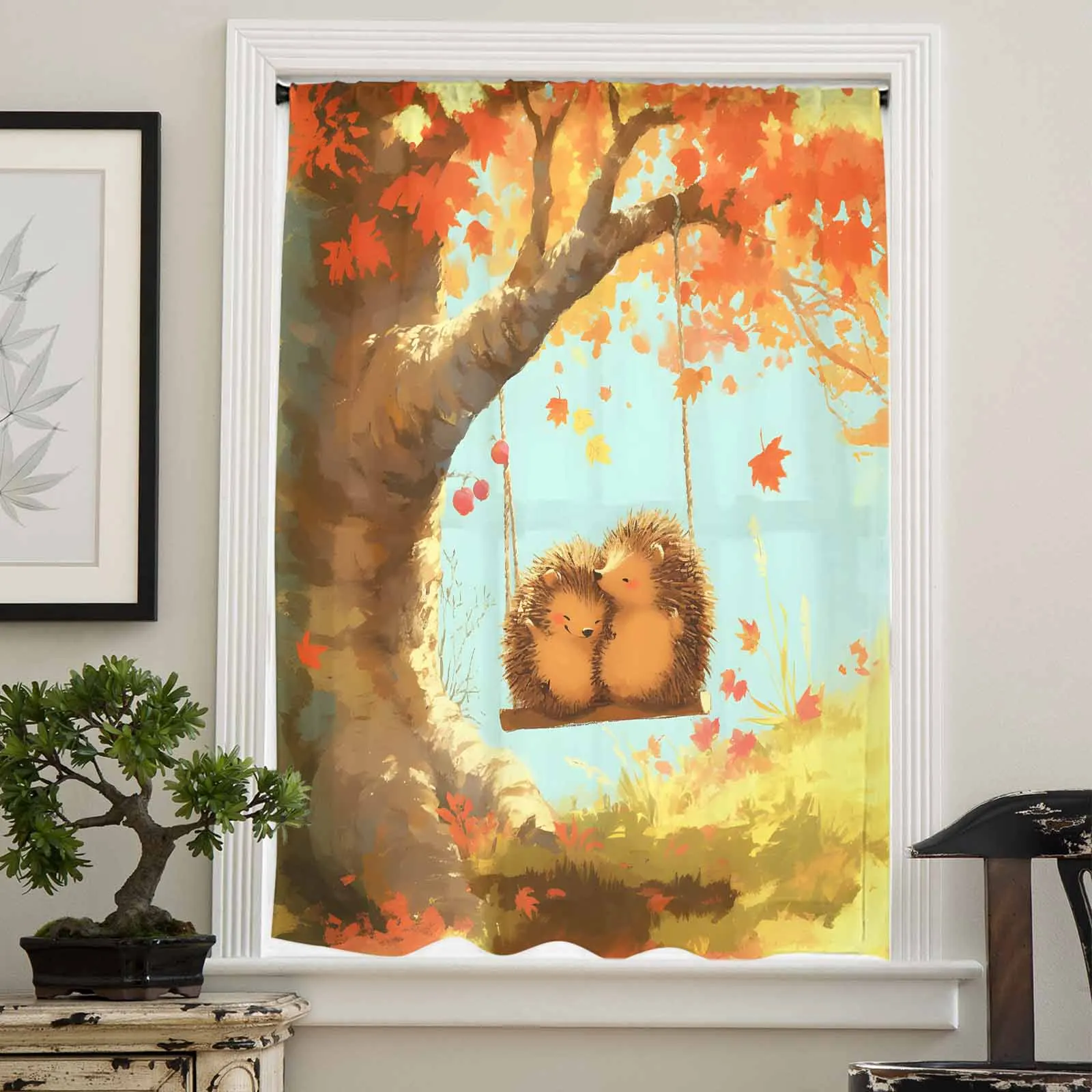 Red Maple Leaves Of Autumn Maple Trees Sheer Curtain Living Room Drapes Home Bedroom Voile Curtain Tulle Window Curtain