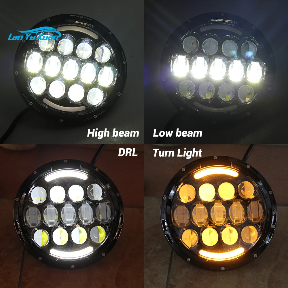 

High Quality Car Front Angel Eyes Amber Halo Ring 25W High Beam Motorcycle 75W 7" Led Headlight