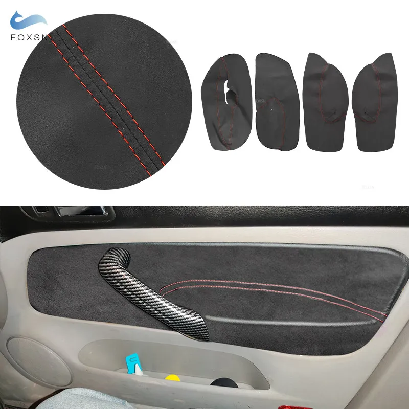 Suede Leather red line Car Accessories Door Panel Armrest Cover Trim For VW Golf 4 MK4 Bora Jetta 1998 - 2005 Only LHD 4 Doors