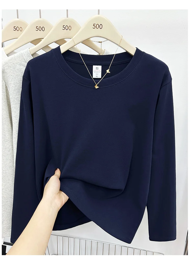 Neues Langarm-Vielseitigkeits-T-Shirt für Damen, Frühling Herbst 2026, O-Ausschnitt, Einfarbig, Basis-Layer-Oberteil, Damenkleidung, Y2k T-Shirt – Detail 6