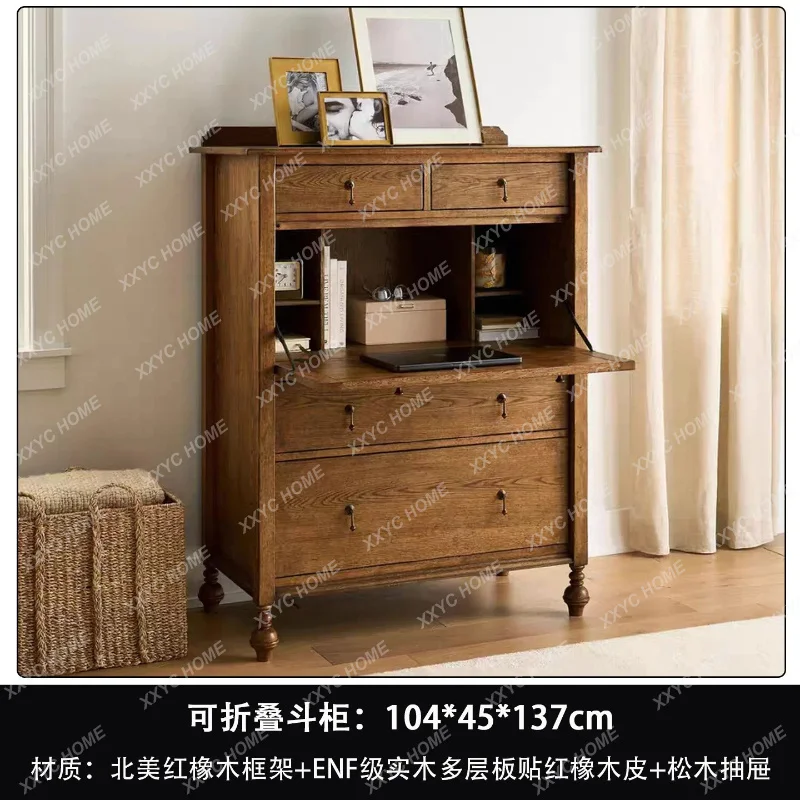 XX retro solid wood living room flip small desk storage light luxury bedroom storage cabinet