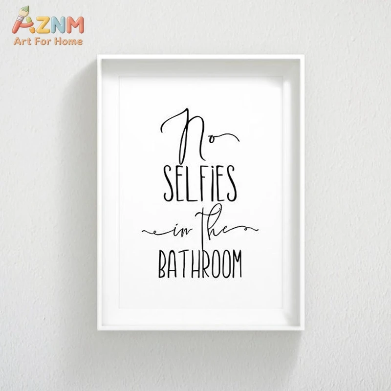 AZNM Funny Bathroom Quote Typography Canvas Wall Art, Minimal Black White Cursive Humorous Print Toilet Home Restroom Wall Decor