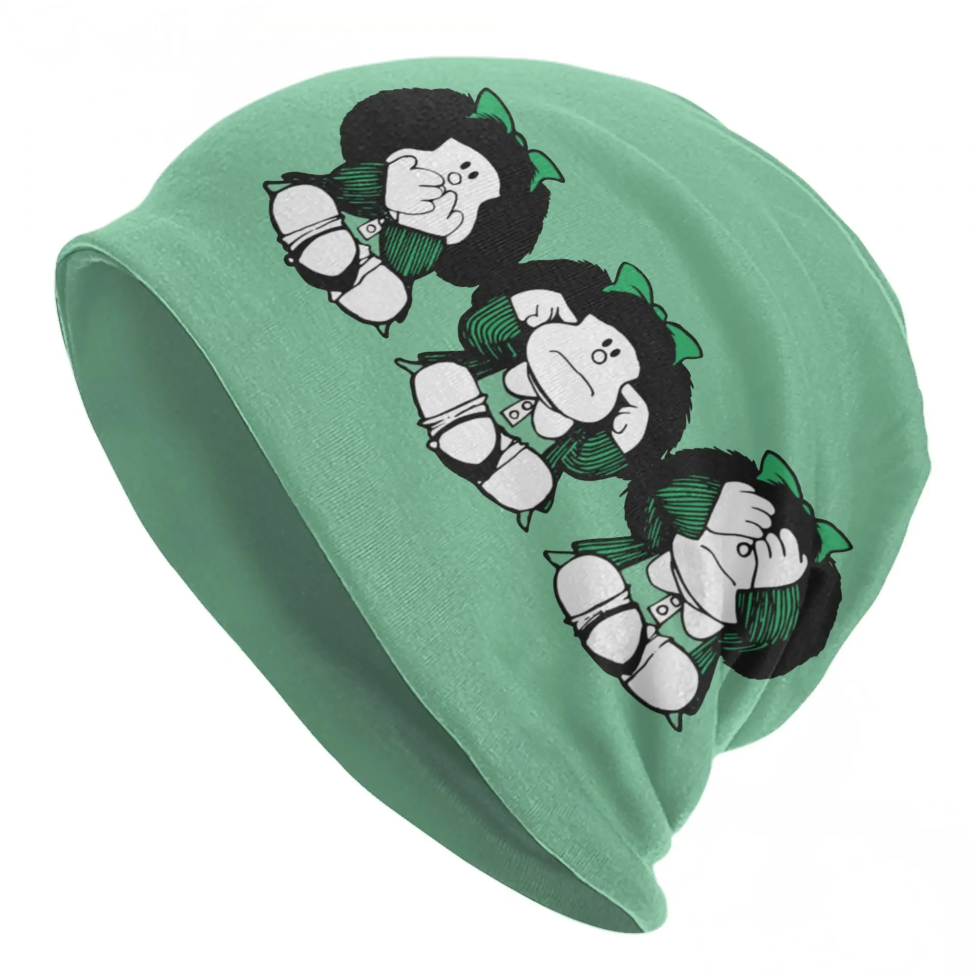 Three Monkey Skullies Beanies Hat Mafaldas Cartoon Goth Men Women Outdoor Caps Warm Head Wrap Bonnet Hat