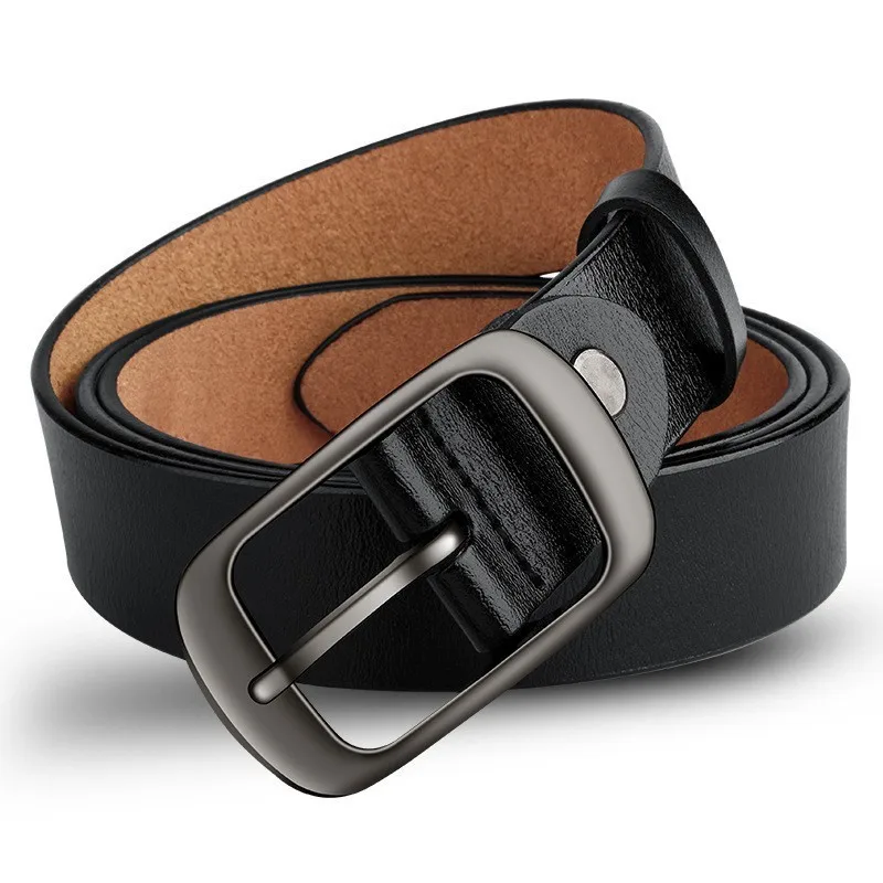 Women's perforated pin buckle genuine leather belt, simple and versatile, vintage style, suitable for jeans insCasual pants belt