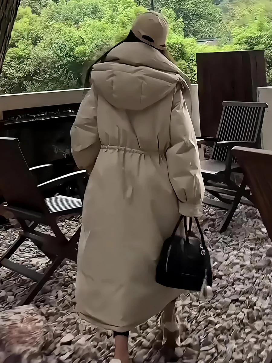 Thiened invierno blanco Du down Puffer Jaet abrigo largo de mujer cálido perezoso Sle prendas de vestir exteriores con capucha moda 2024 nueva llegada