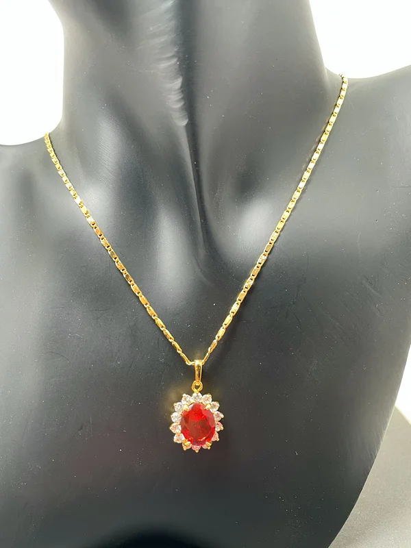 Korea 24K Gold Plating Necklace Red Zircon Crystal Jade Pendant Necklace Ladies Engagement Jewelry Gift image 6