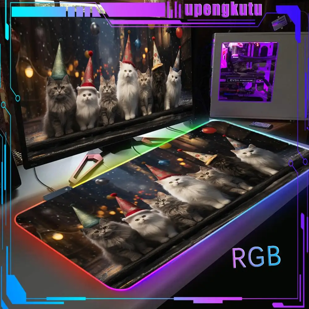 Mouse Game table Pad Gamers RGB Light MousePads Backlight  Computer Computer cat accessories Non-slip Rubber Mat