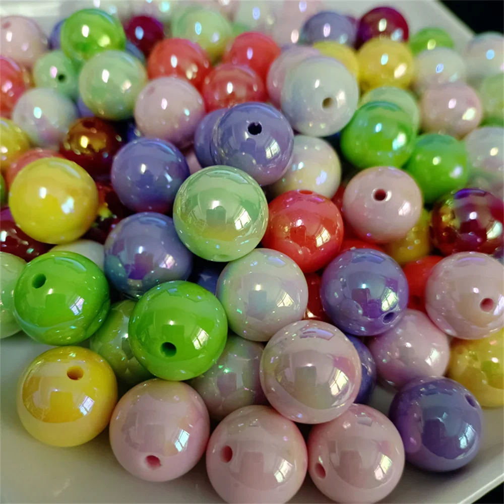 CH84 10Pcs 16mm Solid Color Bright Straight Hole Texture Girl Pen Necklace Bracelet Lovely Diy Beaded Trend Popular Accessories
