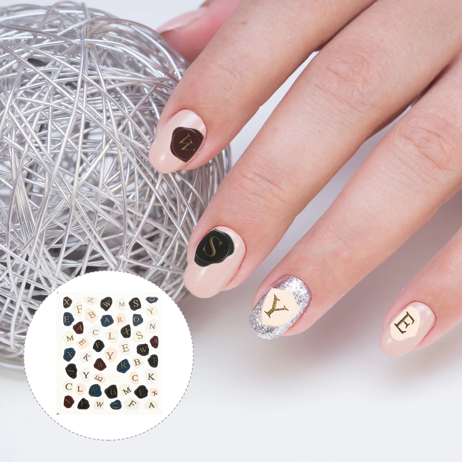 

Nail Art Stickers Letter Fingernail Decals Manicure Initial for Nails English Letters Black