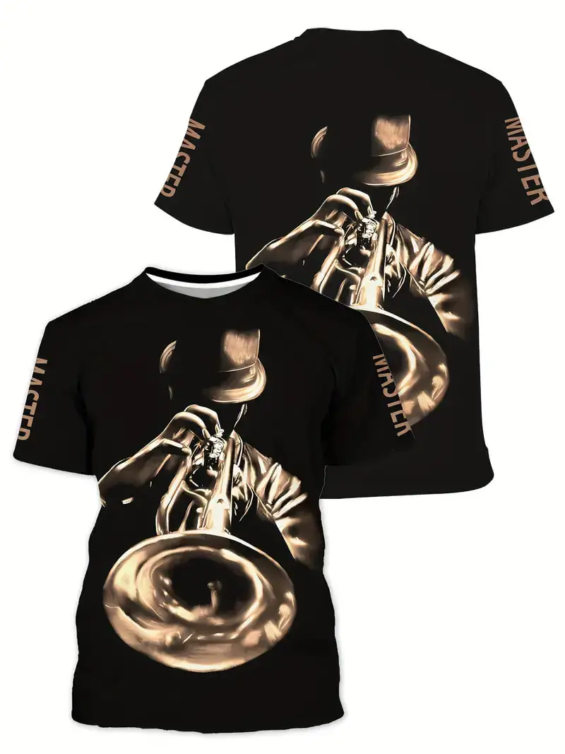 Saxophone Playing Pattern T-Shirts 3D Various Musical Instrument Print Novelty T shirt For Men/Women Unisex Personality Clothing