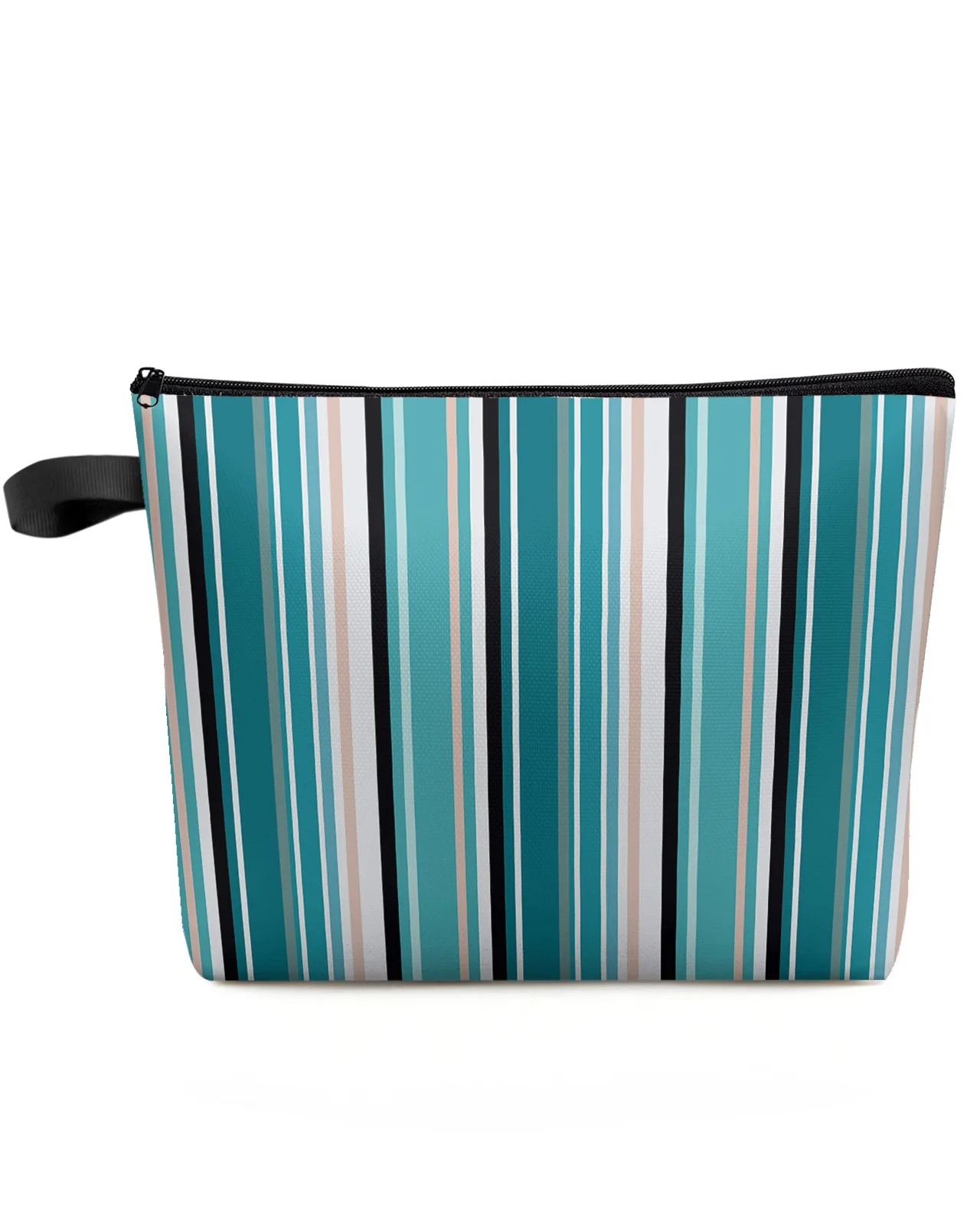 Geometric Stripes Pattern Teal Makeup Bag Pouch Travel Essentials Lady Women Cosmetic Bags Toilet Organizer Storage Pencil Case