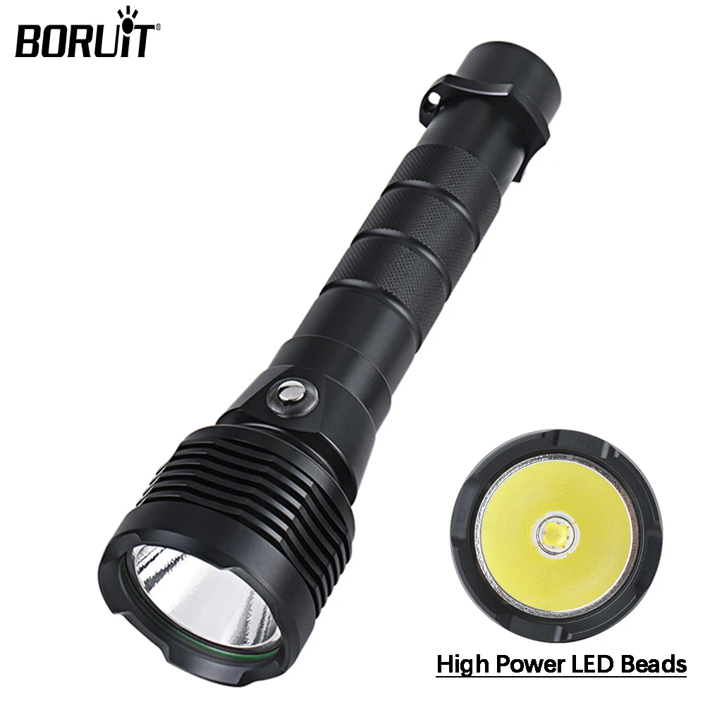 

BORUiT 4000LM Super Bright Diving Flashlight 18650/26650 Battery Lamp IPX8 High Waterproof Rating Professional Underwater Light