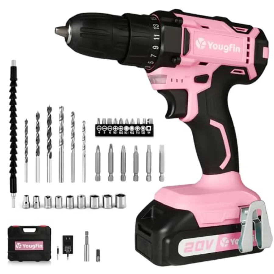

Cordless Drill Set 20V Power Drill Driver With Battery Charger and Carrying Case 25+1 Torque Electric Drill Variable Sp