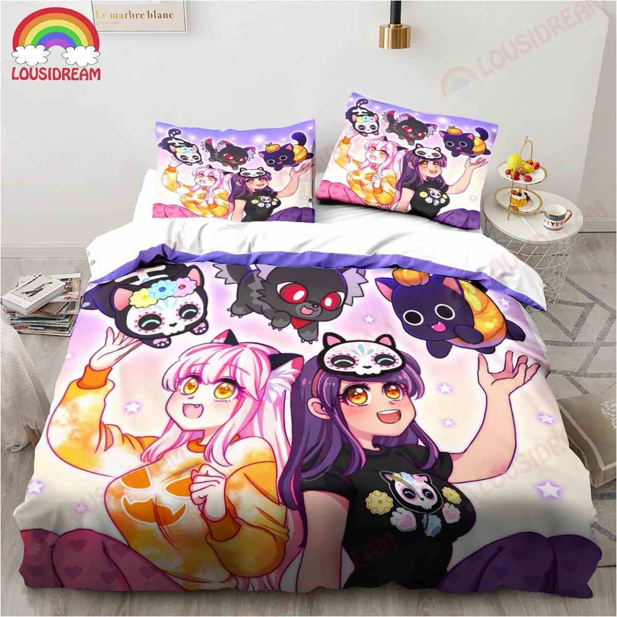 Cartoon Game Cute Aphmau with Wings Bedding Set Sheet King Twin Double Child Bedding Set Mircofiber or Polyester Duvet Cover