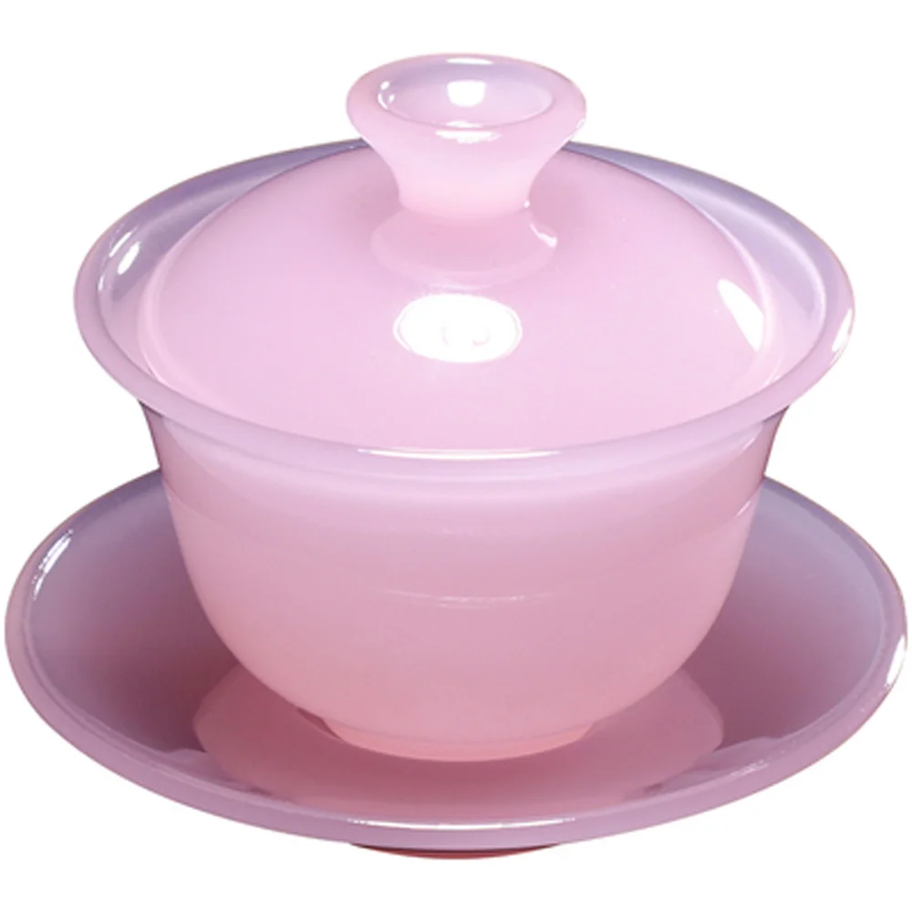 pink color small size Lotus jade porcelain tureen Only three bowl for Kung Fu Tea or decoration Ornaments and gift