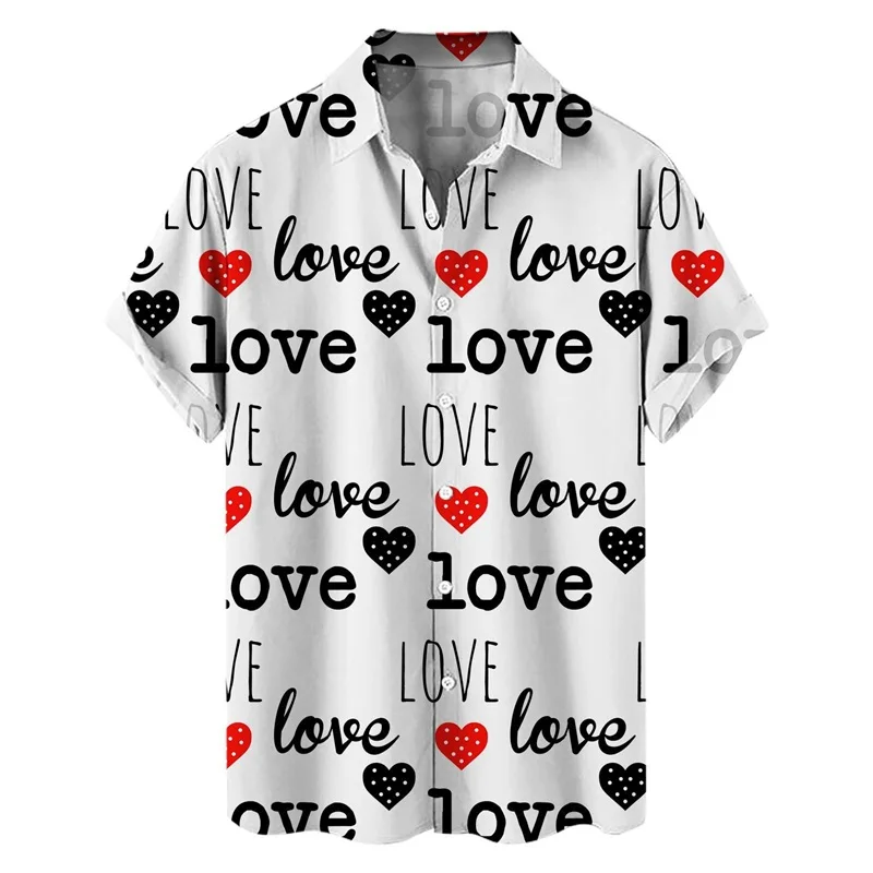 3D-Druck Valentinstag Button-Down-Shirts für Männer Kurzarm Sommer lässig ausgebreiteten Kragen Strand hemden Mode Herren hemden Top