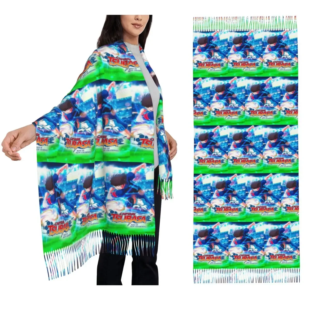 

Капитан Цубаса аниме мультфильм шарф шарфы с кисточками женские мягкие теплые шали и накидки длинная осенне-зимняя шаль накидка